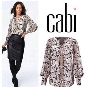 CAbi Snake Print Blouse - Black and Cream